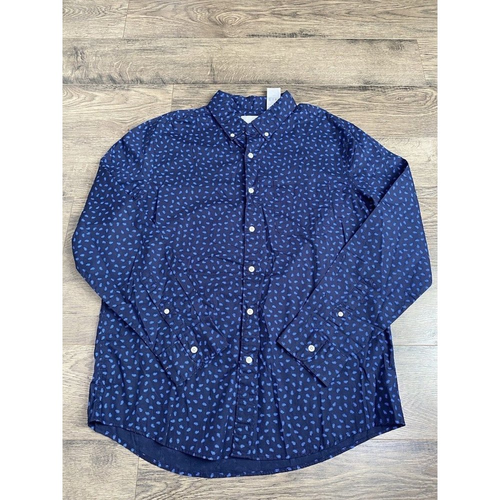 NWT‎ American Eagle Blue Paisley 100% Cotton Long Sleeve Button Up Size Large